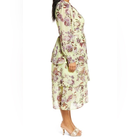 Shop Fourteenth Place Ella Floral Chiffon Long Sleeve Midi Dress - Picture 5 of 13